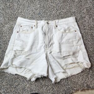 American Eagle Denim Cut Offs Womens Size 12 Short Distressed White Raw Hem‎ Y2k